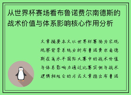 从世界杯赛场看布鲁诺费尔南德斯的战术价值与体系影响核心作用分析