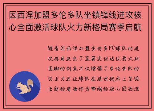 因西涅加盟多伦多队坐镇锋线进攻核心全面激活球队火力新格局赛季启航